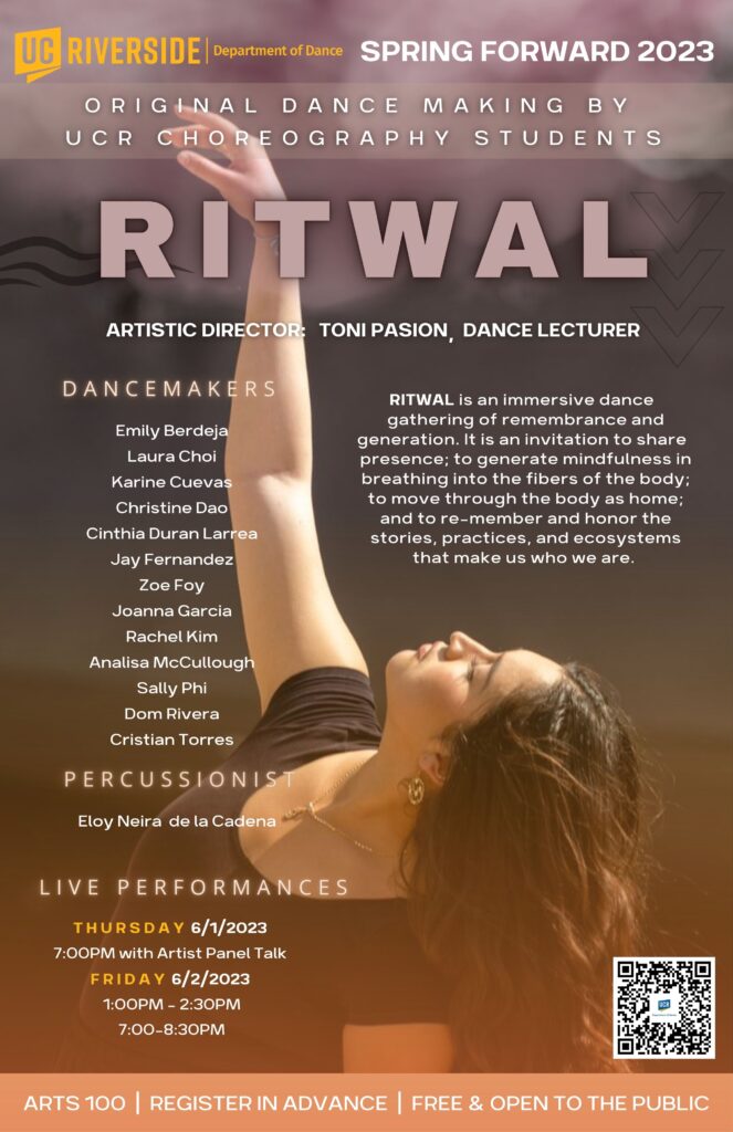 Ritwal flyer, UC Riverside Department of Dance, Spring Forward 2023, June 1–2 2023